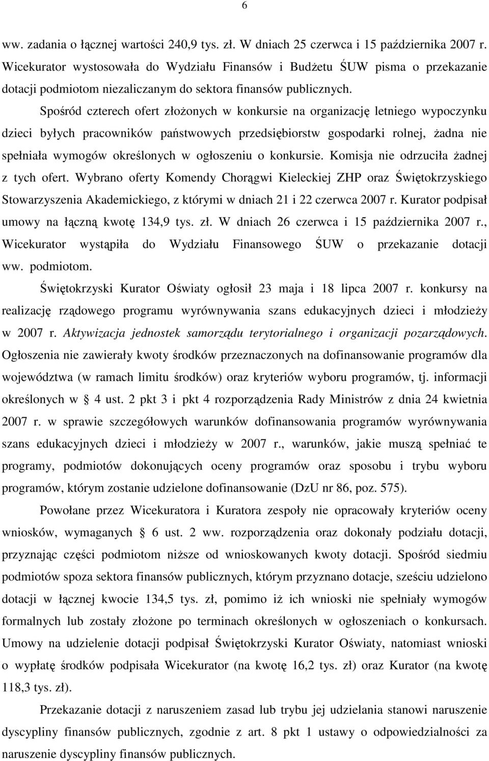 Spośród czterech ofert złoŝonych w konkursie na organizację letniego wypoczynku dzieci byłych pracowników państwowych przedsiębiorstw gospodarki rolnej, Ŝadna nie spełniała wymogów określonych w