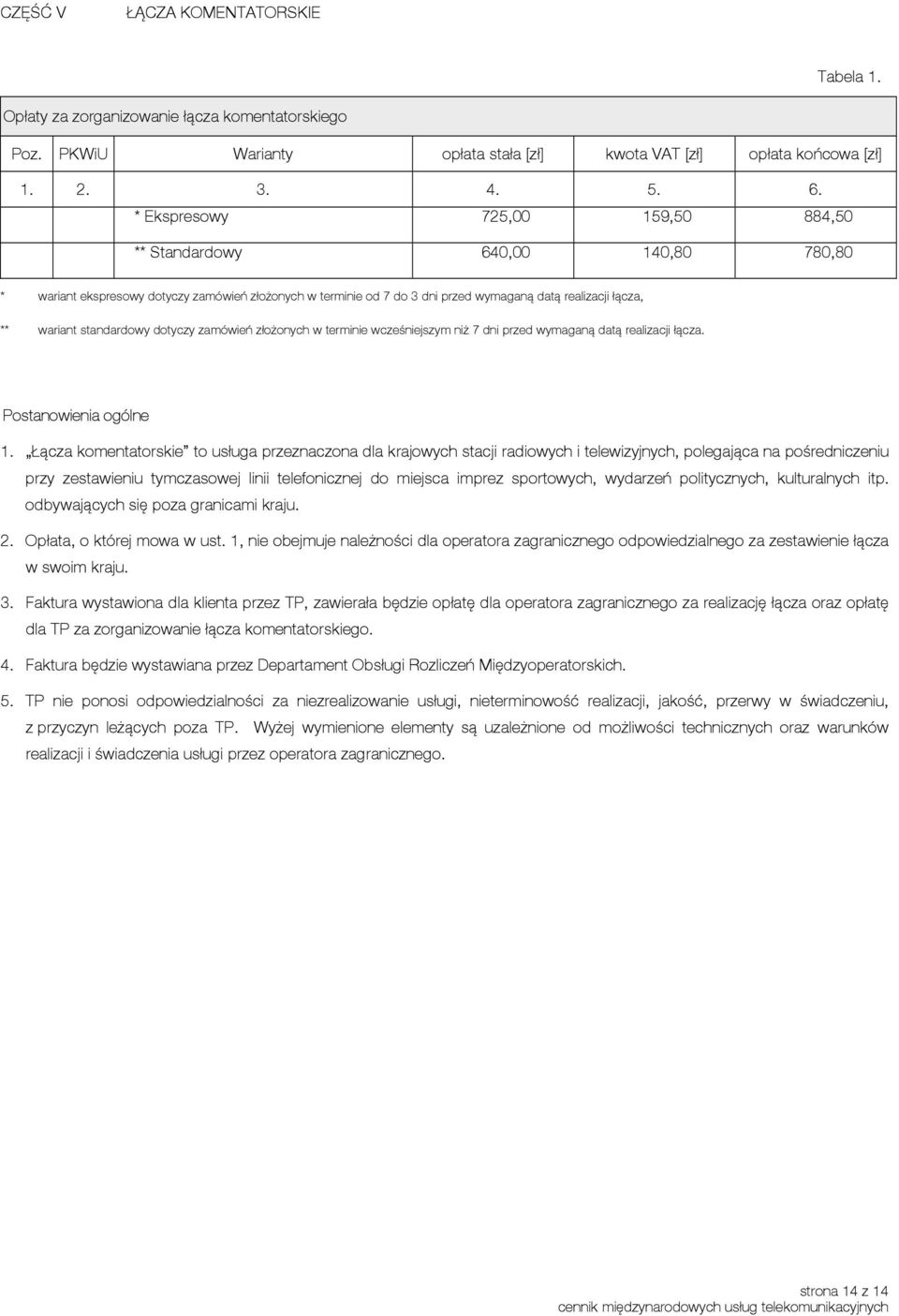 standardowy dotyczy zamówień złożonych w terminie wcześniejszym niż 7 dni przed wymaganą datą realizacji łącza. Postanowienia ogólne 1.