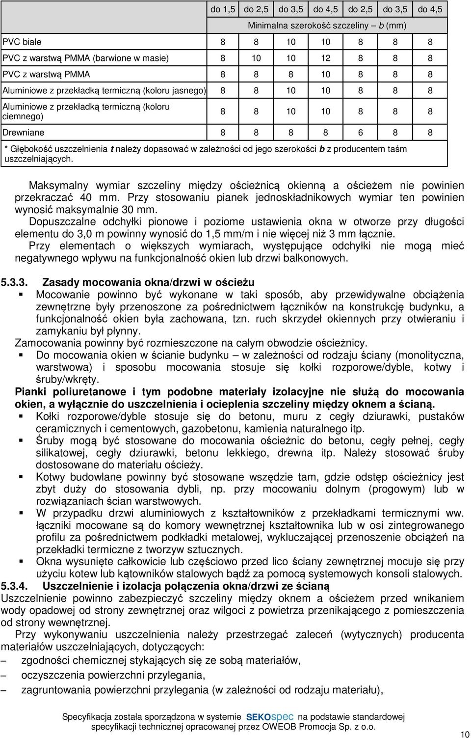 dopasować w zależności od jego szerokości b z producentem taśm uszczelniających. Maksymalny wymiar szczeliny między ościeżnicą okienną a ościeżem nie powinien przekraczać 40 mm.