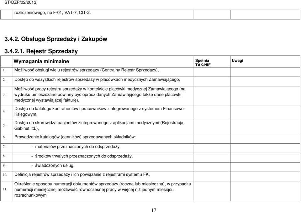 Możliwość pracy rejestru sprzedaży w kontekście placówki medycznej Zamawiającego (na wydruku umieszczane powinny być oprócz danych Zamawiającego także dane placówki medycznej wystawiającej fakturę),