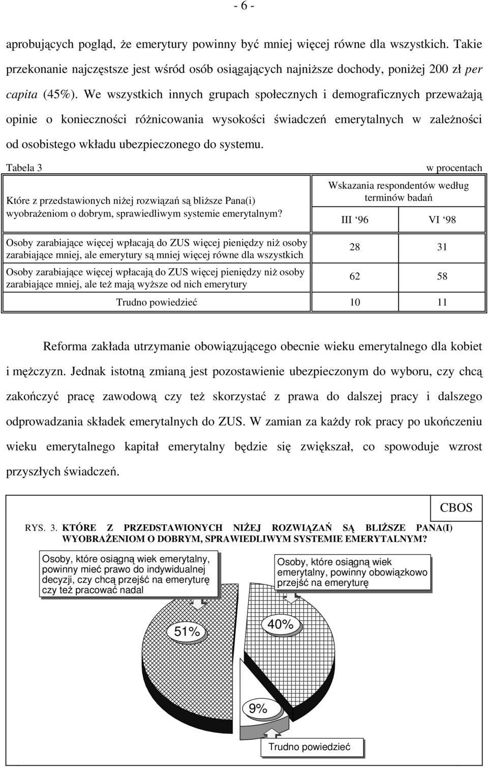 Tabela 3 Które z przedstawionych niżej rozwiązań są bliższe Pana(i) wyobrażeniom o dobrym, sprawiedliwym systemie emerytalnym?