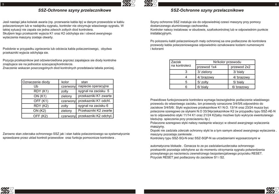 Podobnie w przypadku zgniecenia lub odciecia kabla polaczeniowego, obydwa przekazniki wyjscia odchylaja sie.