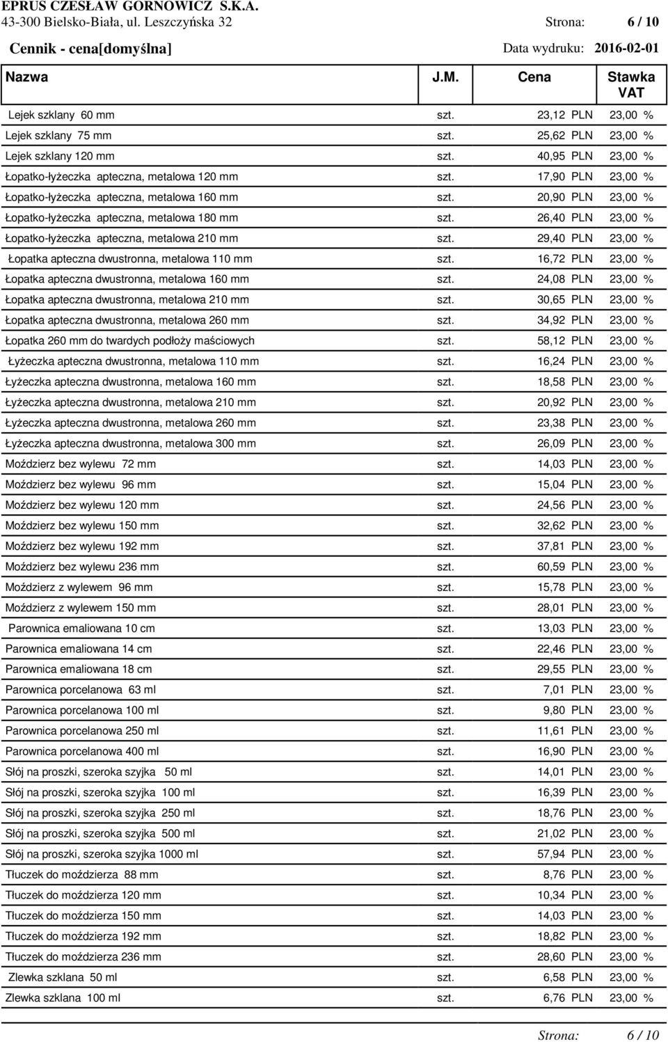 26,40 PLN 23,00 % Łopatko-łyżeczka apteczna, metalowa 210 mm szt. 29,40 PLN 23,00 % Łopatka apteczna dwustronna, metalowa 110 mm szt.