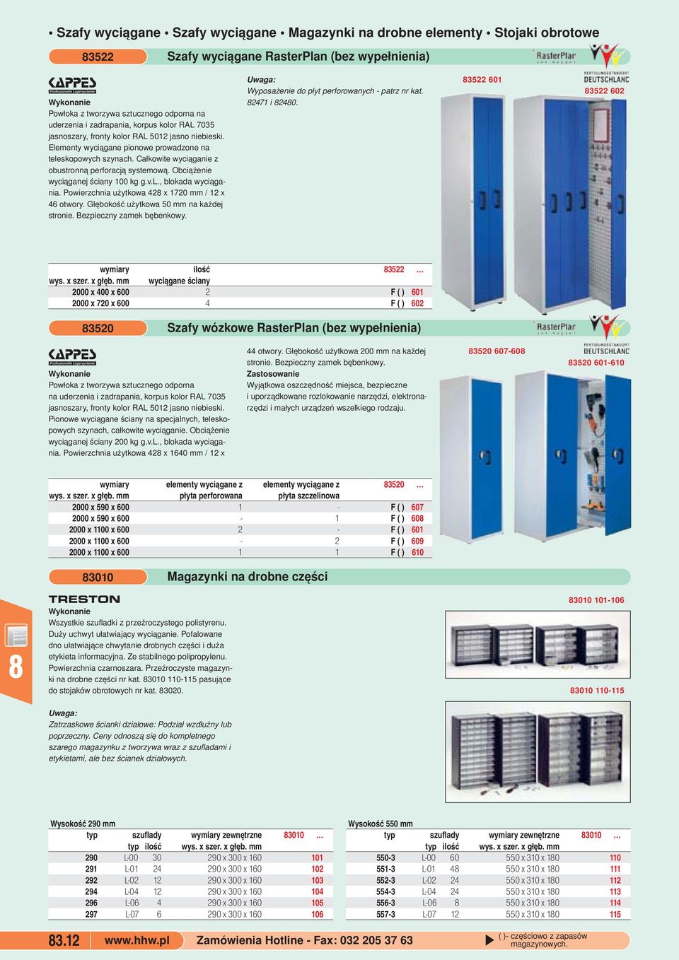 wyciąganej ściany 100 kg gvl, blokada wyciągania Powierzchnia użytkowa 42 x 1720 mm / 12 x 46 otwory Głębokość użytkowa 50 mm na każdej stronie Bezpieczny zamek bębenkowy Wyposażenie do płyt