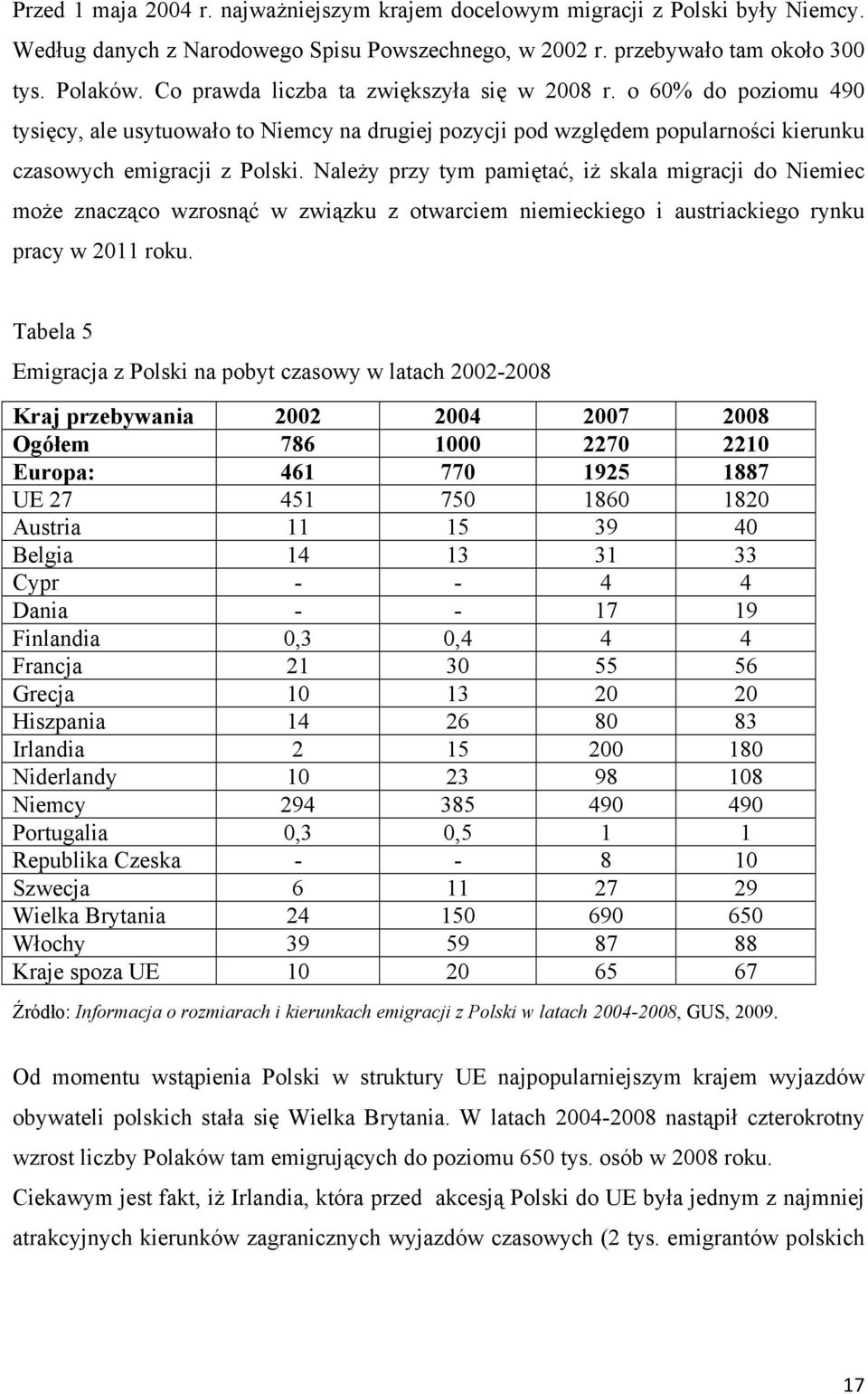 Należy przy tym pamiętać, iż skala migracji do Niemiec może znacząco wzrosnąć w związku z otwarciem niemieckiego i austriackiego rynku pracy w 2011 roku.