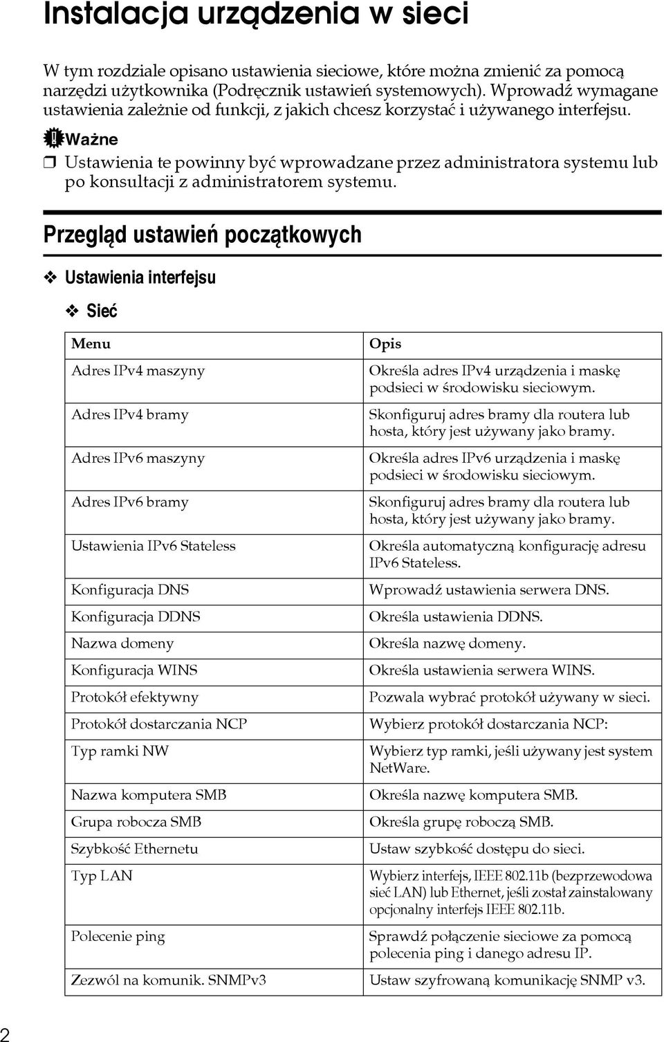 Waåne Ustawienia te powinny byæ wprowadzane przez administratora systemu lub po konsultacji z administratorem systemu.