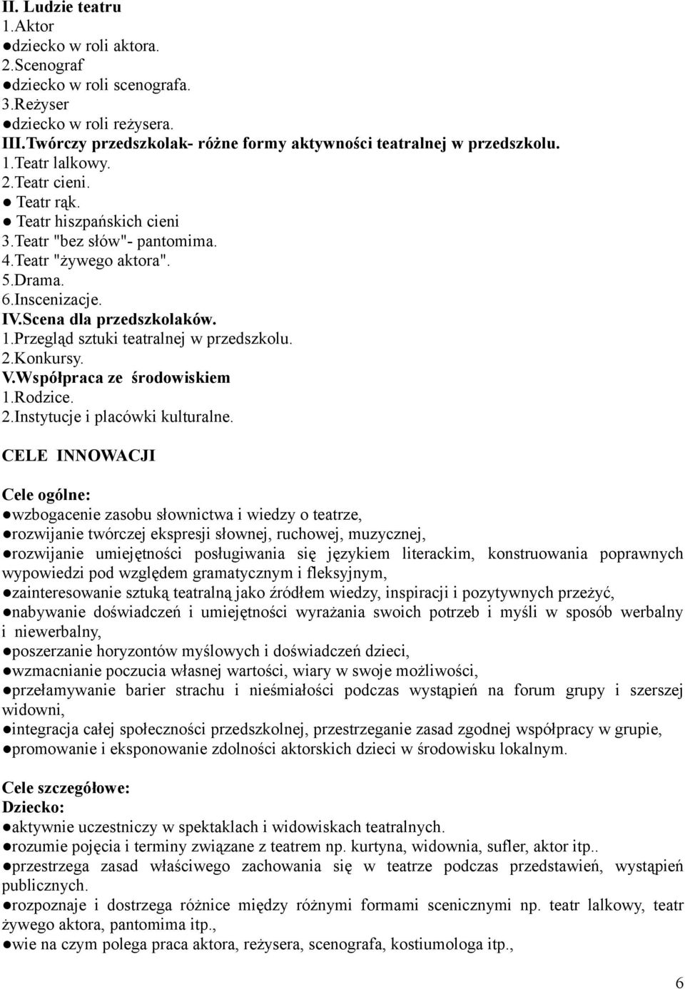 Przegląd sztuki teatralnej w przedszkolu. 2.Konkursy. V.Współpraca ze środowiskiem 1.Rodzice. 2.Instytucje i placówki kulturalne.