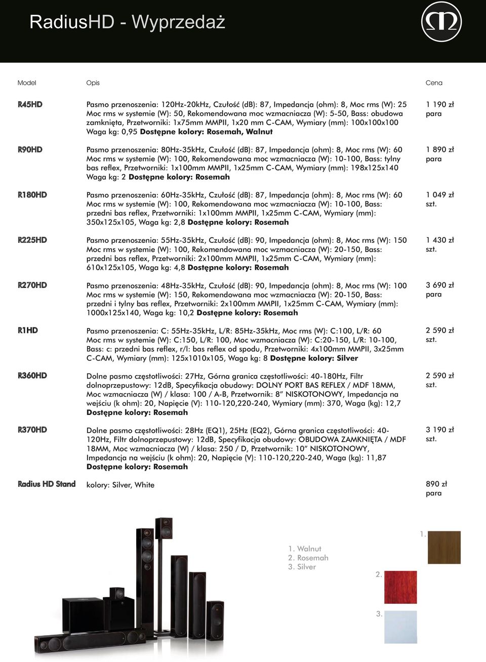 przenoszenia: 80Hz-35kHz, Czułość (db): 87, Impedancja (ohm): 8, Moc rms (W): 60 Moc rms w systemie (W): 100, Rekomendowana moc wzmacniacza (W): 10-100, Bass: tylny bas reflex, Przetworniki: 1x100mm