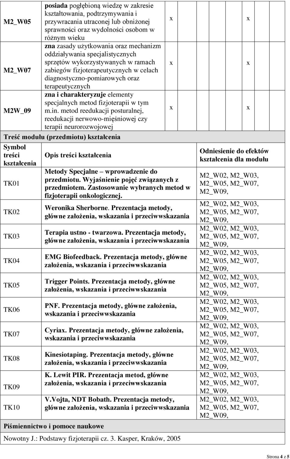 specjalnych metod fizjoterapii w tym m.in.