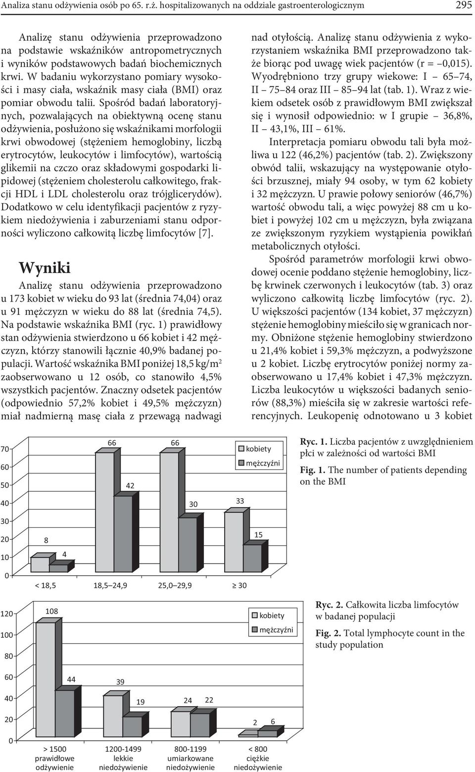 hospitalizowanych na oddziale gastroenterologicznym 295 Analizę stanu odżywienia przeprowadzono na podstawie wskaźników antropometrycznych i wyników podstawowych badań biochemicznych krwi.