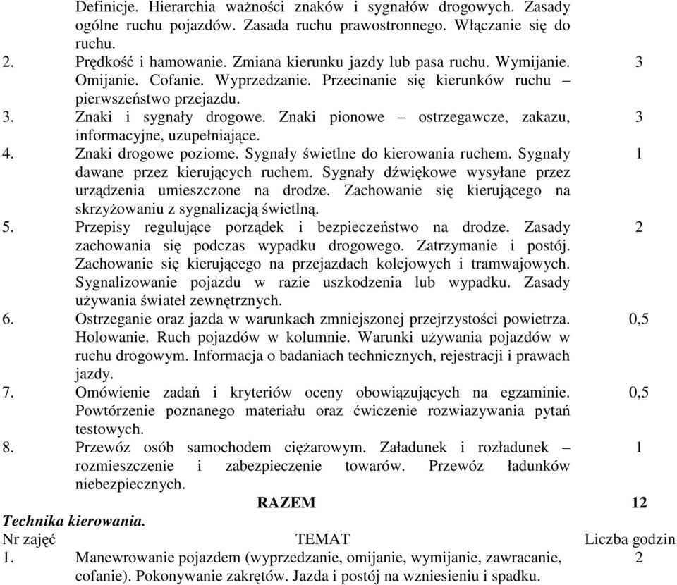 Znaki pionowe ostrzegawcze, zakazu, 3 informacyjne, uzupełniające. 4. Znaki drogowe poziome. Sygnały świetlne do kierowania ruchem. Sygnały 1 dawane przez kierujących ruchem.