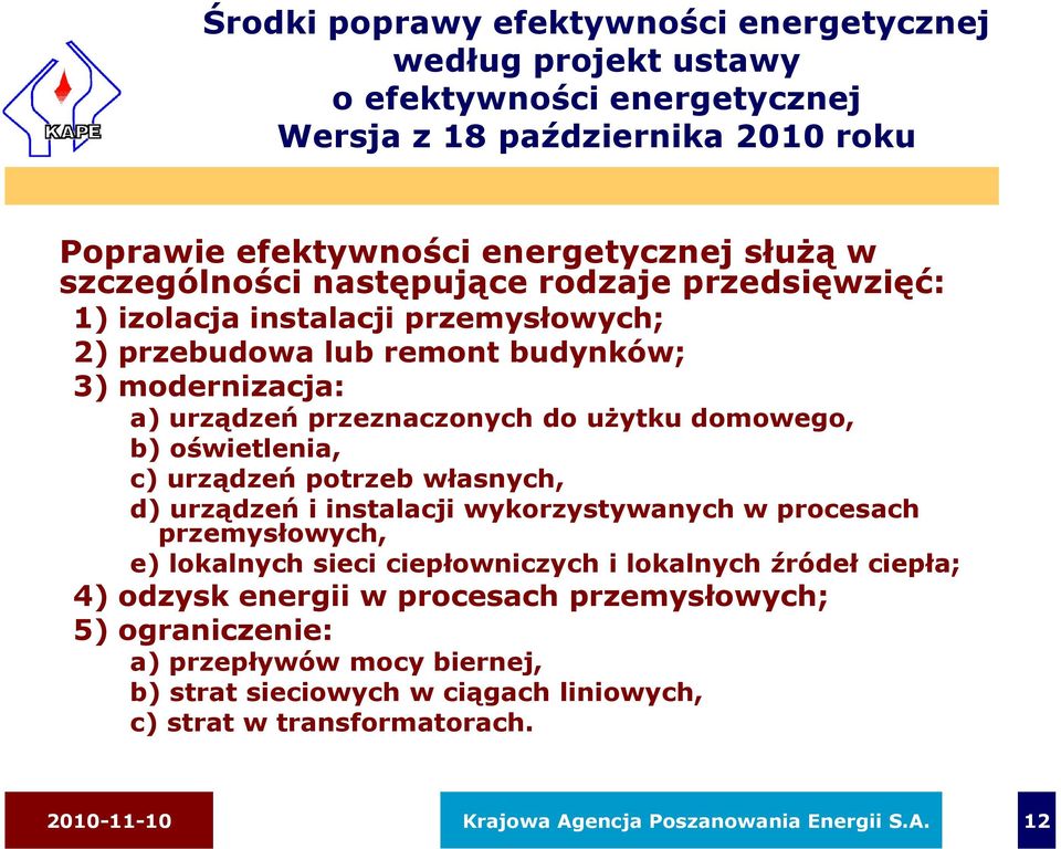 c) urządzeń potrzeb własnych, d) urządzeń i instalacji wykorzystywanych w procesach przemysłowych, e) lokalnych sieci ciepłowniczych i lokalnych źródeł ciepła; 4) odzysk energii w