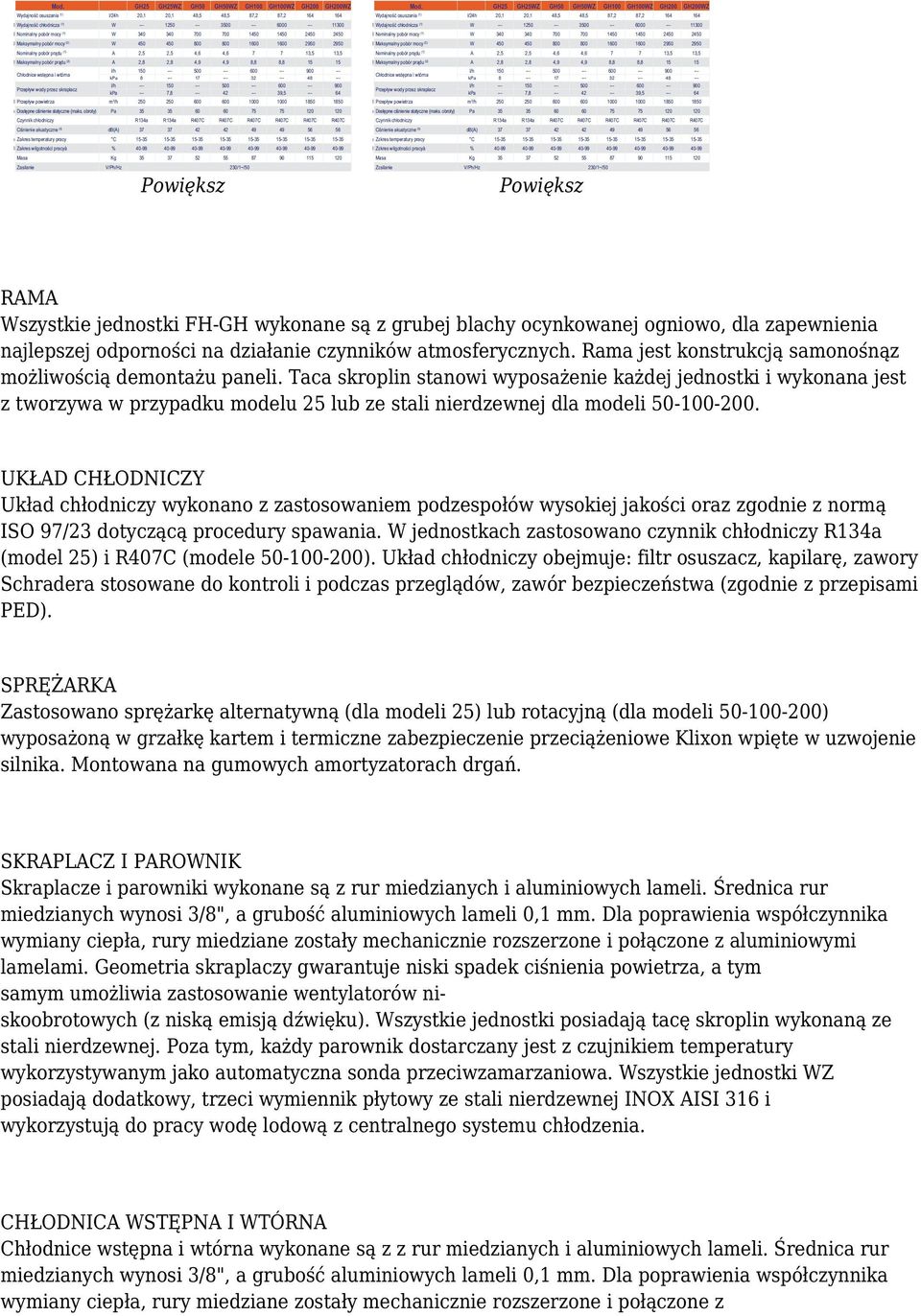 Taca skroplin stanowi wyposażenie każdej jednostki i wykonana jest z tworzywa w przypadku modelu 25 lub ze stali nierdzewnej dla modeli 50-100-200.