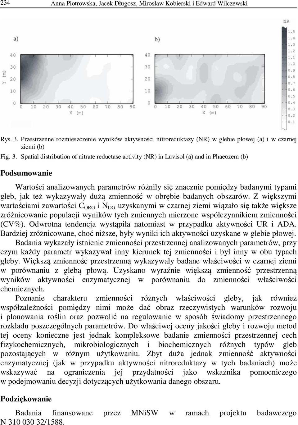 Spatial distribution of nitrate reductase activity (NR) in Luvisol (a) and in Phaeozem (b) Podsumowanie Wartości analizowanych parametrów różniły się znacznie pomiędzy badanymi typami gleb, jak też