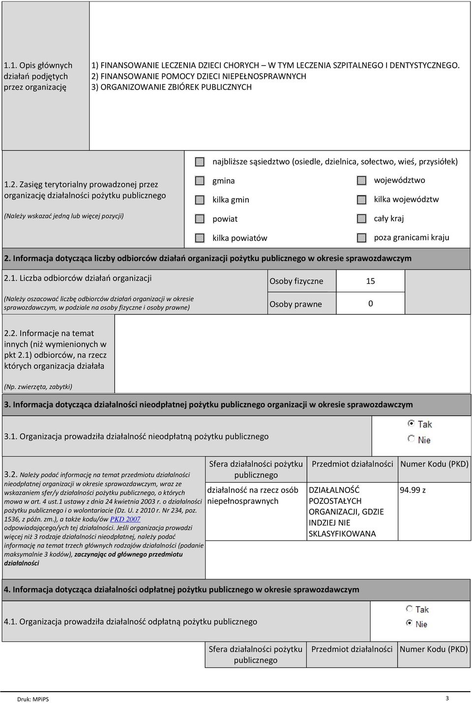 organizację działalności pożytku publicznego (Należy wskazać jedną lub więcej pozycji) gmina kilka gmin powiat kilka powiatów województwo kilka województw cały kraj poza granicami kraju 2.