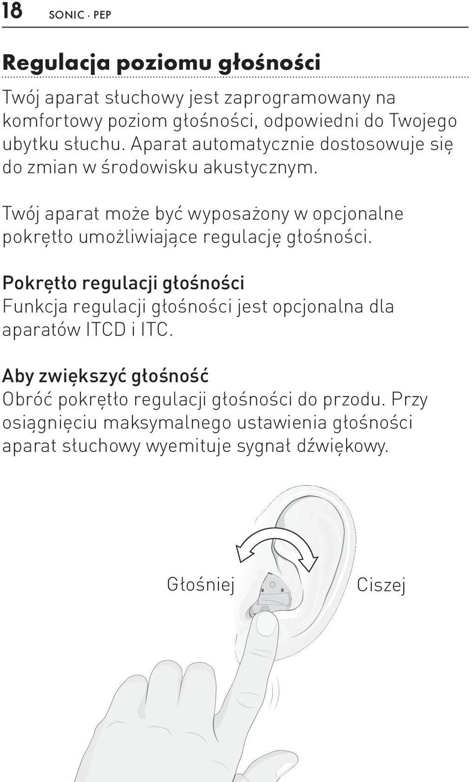 Twój aparat może być wyposażony w opcjonalne pokrętło umożliwiające regulację głośności.