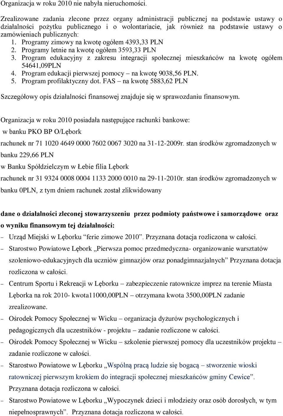 publicznych: 1. Programy zimowy na kwotę ogółem 4393,33 PLN 2. Programy letnie na kwotę ogółem 3593,33 PLN 3.