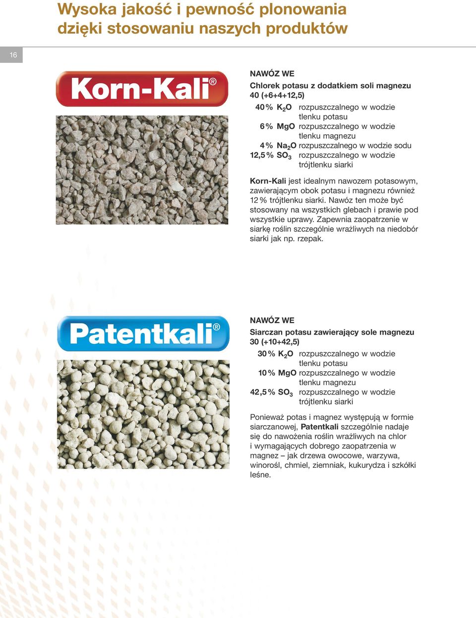 potasu i magnezu również 12 % trójtlenku siarki. Nawóz ten może być stosowany na wszystkich glebach i prawie pod wszystkie uprawy.