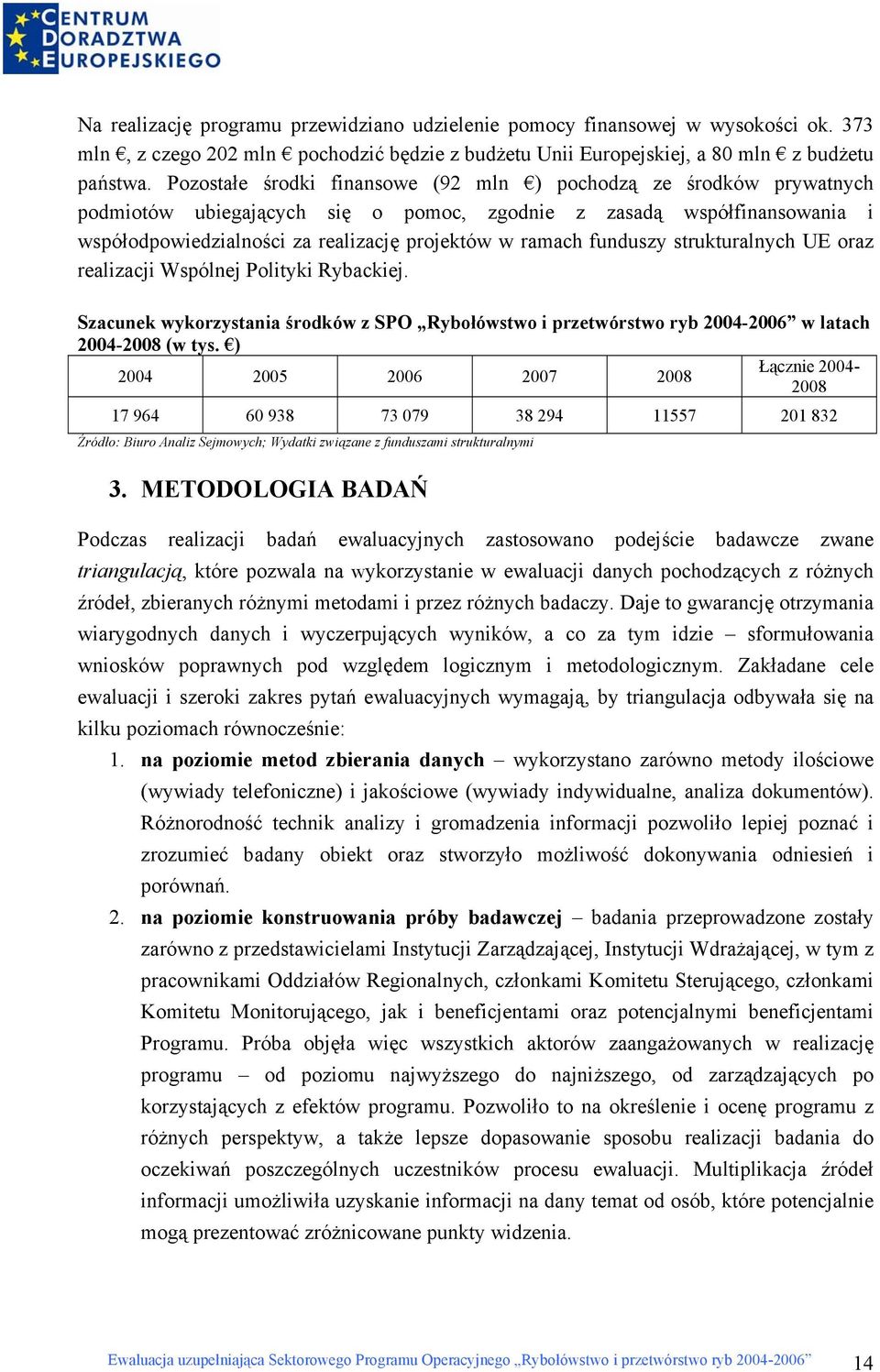 funduszy strukturalnych UE oraz realizacji Wspólnej Polityki Rybackiej. Szacunek wykorzystania środków z SPO Rybołówstwo i przetwórstwo ryb 2004-2006 w latach 2004-2008 (w tys.