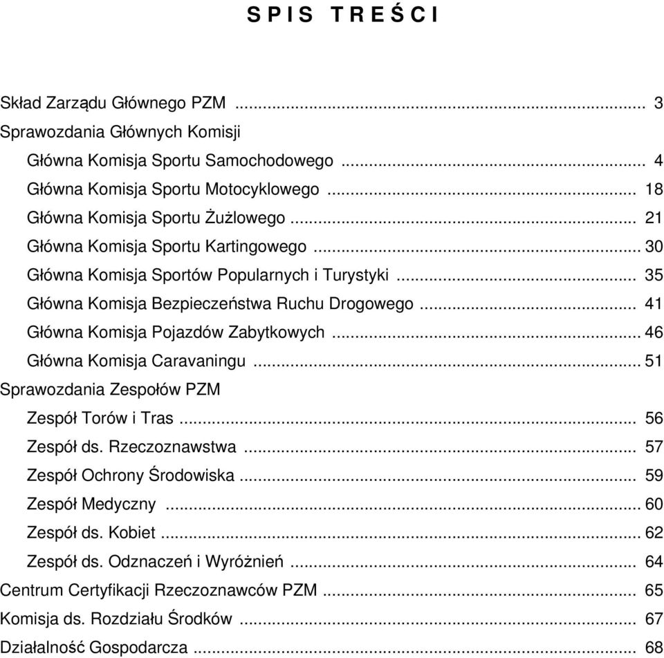 .. 41 Główna Komisja Pojazdów Zabytkowych... 46 Główna Komisja Caravaningu... 51 Sprawozdania Zespołów PZM Zespół Torów i Tras... 56 Zespół ds. Rzeczoznawstwa.