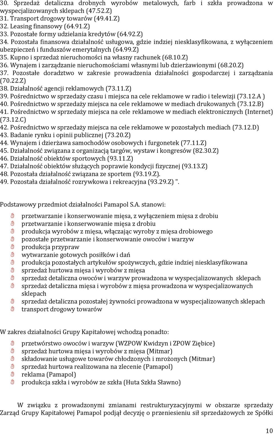 Kupno i sprzedaż nieruchomości na własny rachunek (68.10.Z) 36. Wynajem i zarządzanie nieruchomościami własnymi lub dzierżawionymi (68.20.Z) 37.