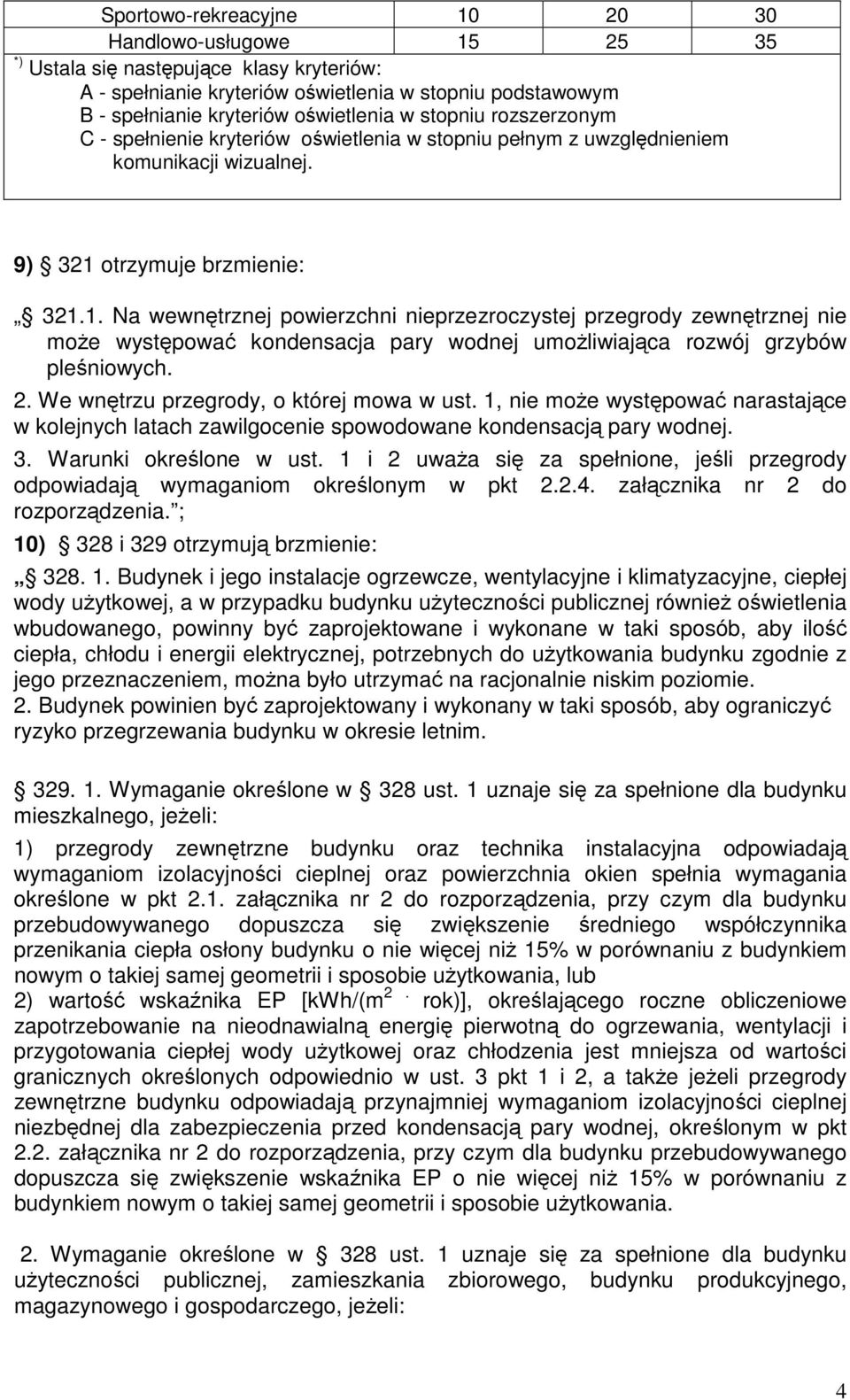 otrzymuje brzmienie: 321.1. Na wewnętrznej powierzchni nieprzezroczystej przegrody zewnętrznej nie może występować kondensacja pary wodnej umożliwiająca rozwój grzybów pleśniowych. 2.