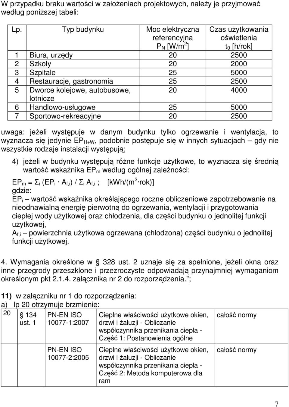 kolejowe, autobusowe, 20 4000 lotnicze 6 Handlowo-usługowe 25 5000 7 Sportowo-rekreacyjne 20 2500 uwaga: jeżeli występuje w danym budynku tylko ogrzewanie i wentylacja, to wyznacza się jedynie EP