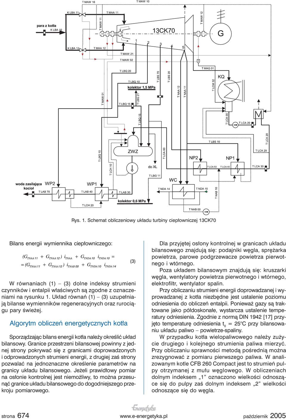 oznaczeniami na rysunku 1. Układ równań (1) (3) uzupełniają bilanse wymienników regeneracyjnych oraz rurociągu pary świeżej.
