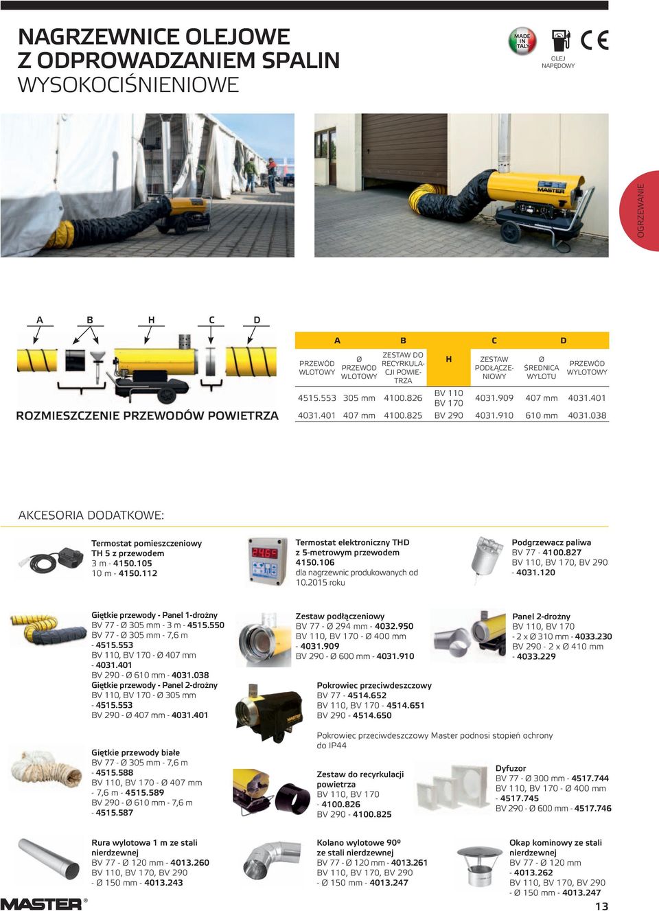 038 AKCESORIA DODATKOWE: Termostat pomieszczeniowy TH 5 z przewodem 3 m - 41.105 10 m - 41.112 Termostat elektroniczny THD z 5-metrowym przewodem 41.106 dla nagrzewnic produkowanych od 10.