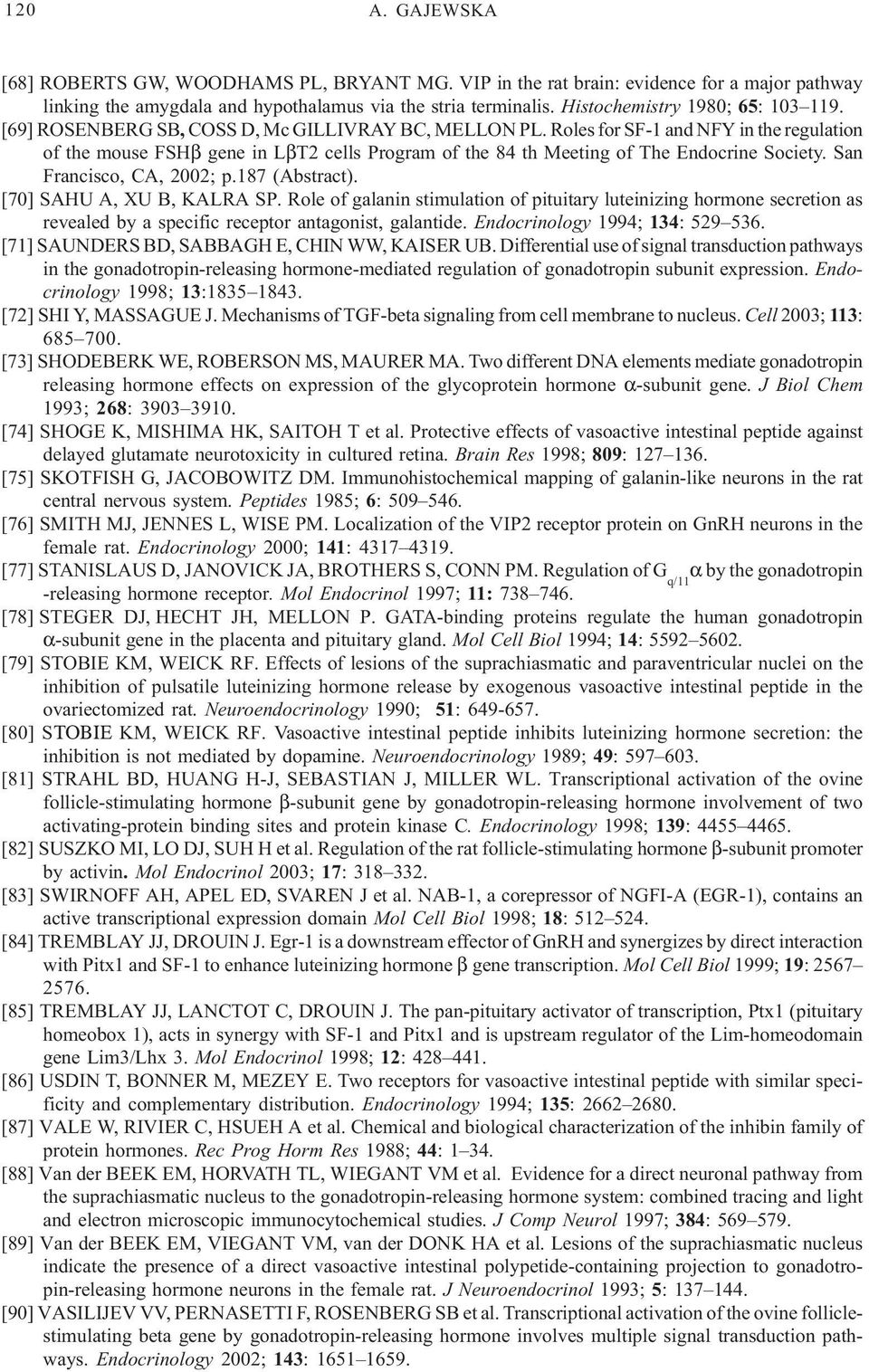 Roles for SF-1 and NFY in the regulation of the mouse FSHβ gene in LβT2 cells Program of the 84 th Meeting of The Endocrine Society. San Francisco, CA, 2002; p.187 (Abstract).
