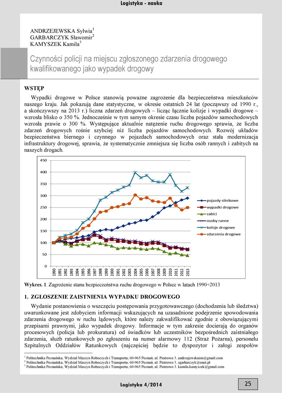 ) liczna zdarzeń drogowych licząc łącznie kolizje i wypadki drogowe wzrosła blisko o 350 %. Jednocześnie w tym samym okresie czasu liczba pojazdów samochodowych wzrosła prawie o 300 %.