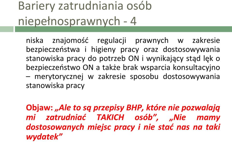 brak wsparcia konsultacyjno merytorycznej w zakresie sposobu dostosowywania stanowiska pracy Objaw: Ale to są