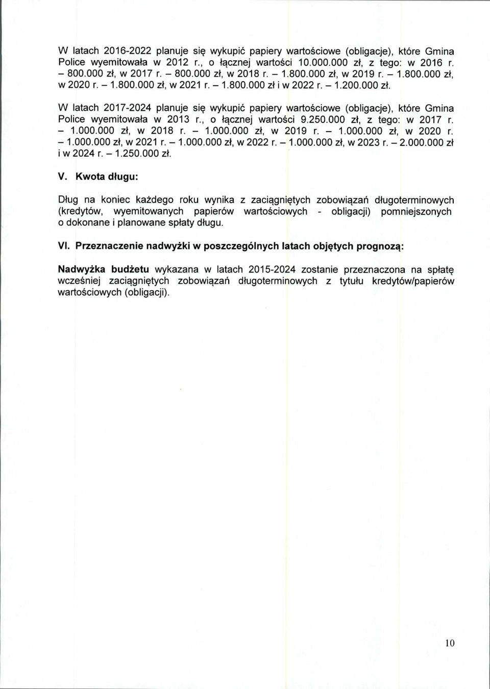 , o łącznej wartości 9.250.000 zł, z tego: w 2017 r. 1.000.000 zł, w 2018 r. 1.000.000 zł, w 2019 r. 1.000.000 zł, w 2020 r. 1.000.000 zł, w 2021 r. 1.000.000 zł, w 2022 r. 1.000.000 zł, w 2023 r. 2.000.000 zł i w 2024 r.