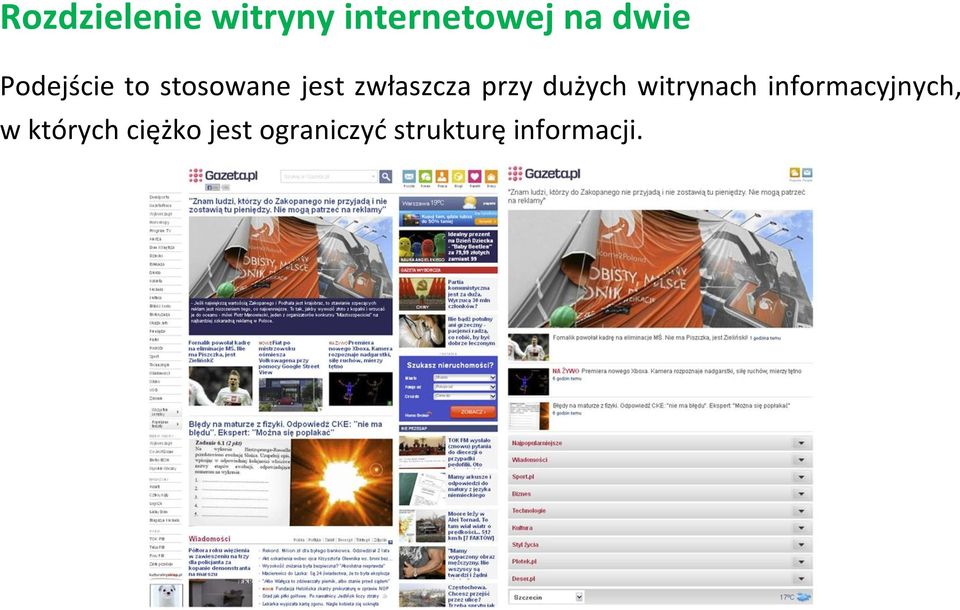 dużych witrynach informacyjnych, w których