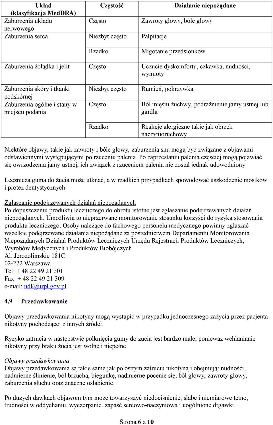 pokrzywka Ból mięśni żuchwy, podrażnienie jamy ustnej lub gardła Reakcje alergiczne takie jak obrzęk naczynioruchowy Niektóre objawy, takie jak zawroty i bóle głowy, zaburzenia snu mogą być związane