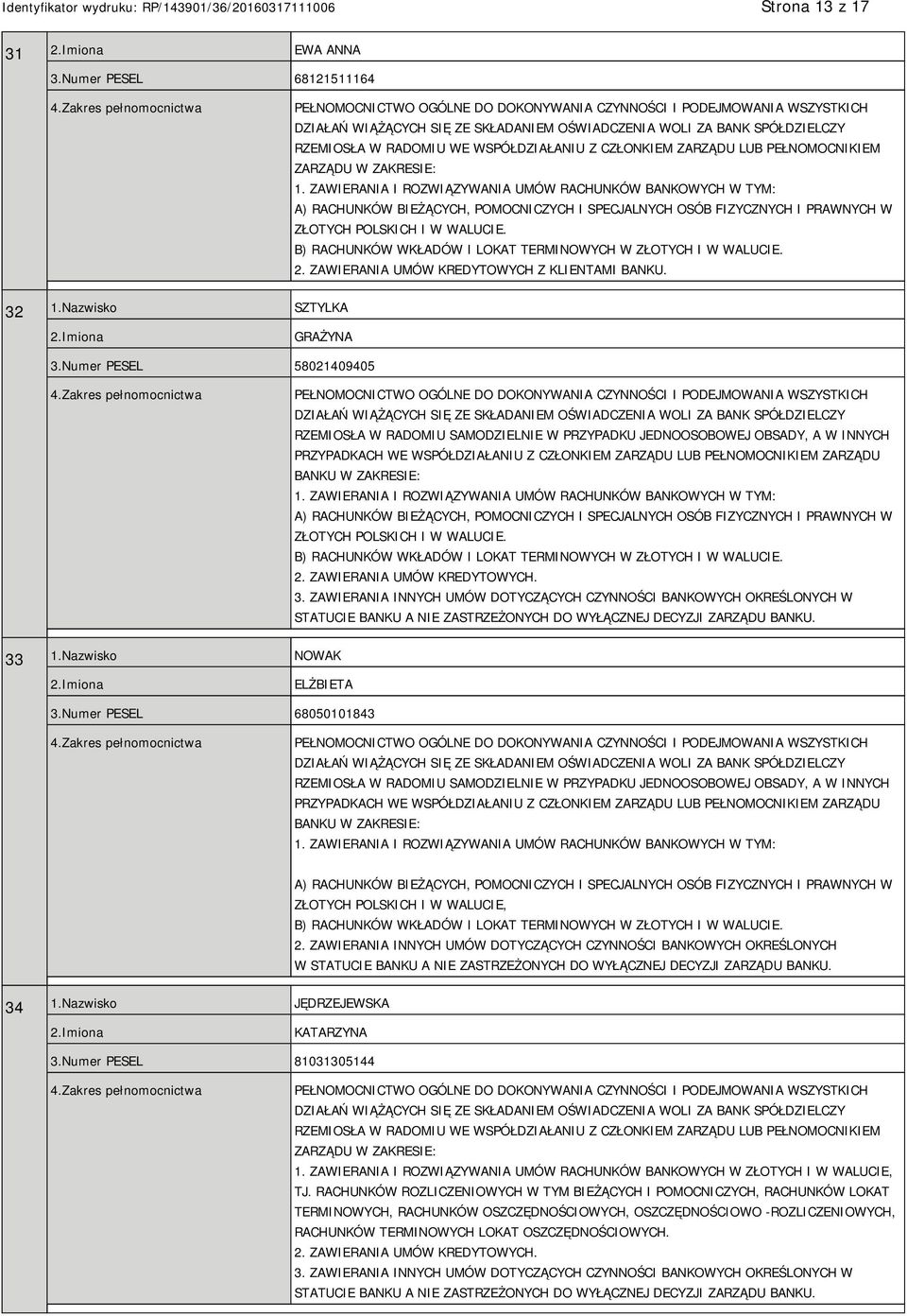 ZŁOTYCH POLSKICH I W WALUCIE. 32 1.Nazwisko SZTYLKA GRAŻYNA 3.