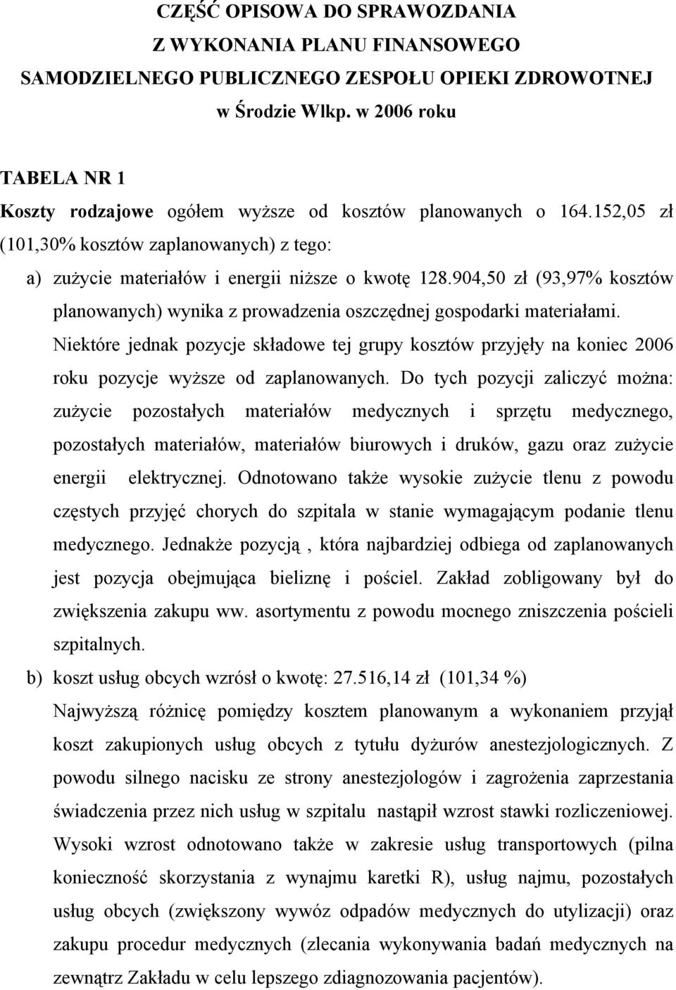 904,50 zł (93,97% kosztäw planowanych) wynika z prowadzenia oszczędnej gospodarki materiałami.