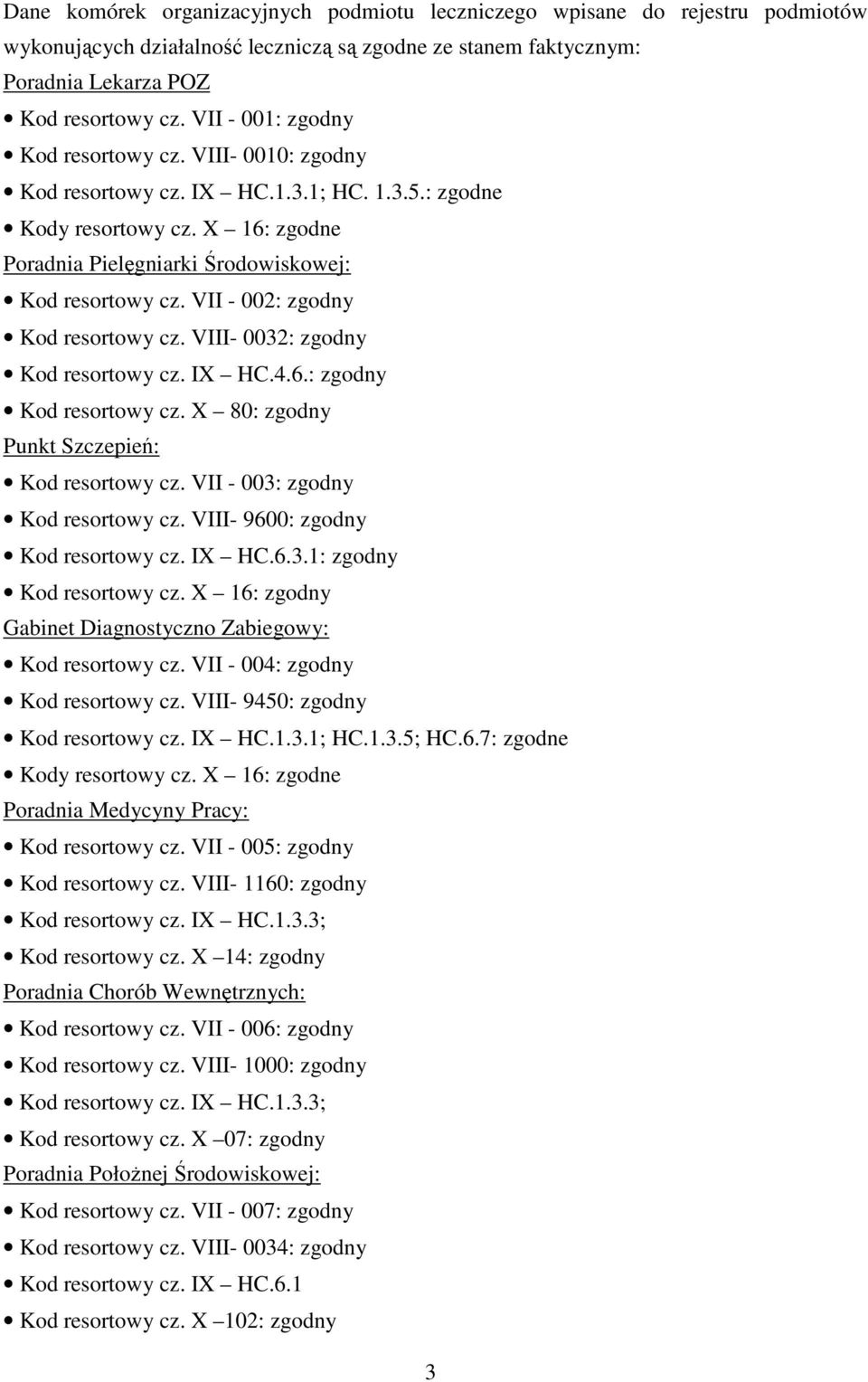 VII - 002: zgodny Kod resortowy cz. VIII- 0032: zgodny Kod resortowy cz. IX HC.4.6.: zgodny Kod resortowy cz. X 80: zgodny Punkt Szczepień: Kod resortowy cz. VII - 003: zgodny Kod resortowy cz.