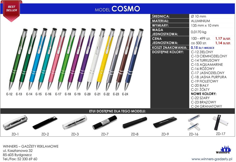 C-12 ZIELONY C-13 CIEMNOZIELONY C-14 TURKUSOWY C-15 AQUAMARINE C-16