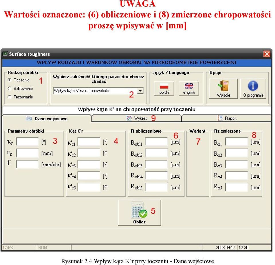 chropowatości proszę wpisywać w [mm]