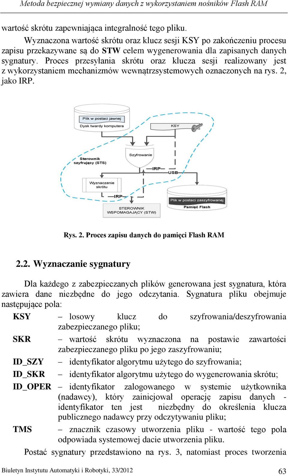 Proces przesyłania skrótu oraz klucza sesji realizowany jest z wykorzystaniem mechanizmów wewnątrzsystemowych oznaczonych na rys. 2, jako IRP.