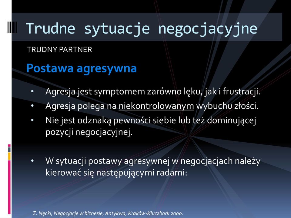 Nie jest odznaką pewności siebie lub też dominującej pozycji negocjacyjnej.