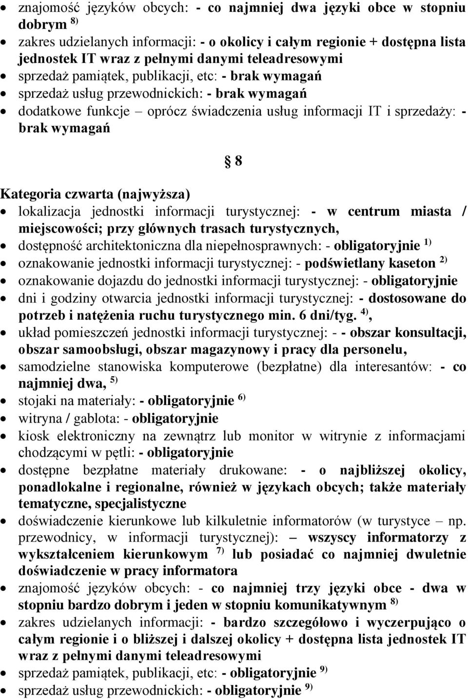 Kategoria czwarta (najwyższa) lokalizacja jednostki informacji turystycznej: - w centrum miasta / miejscowości; przy głównych trasach turystycznych, dostępność architektoniczna dla niepełnosprawnych: