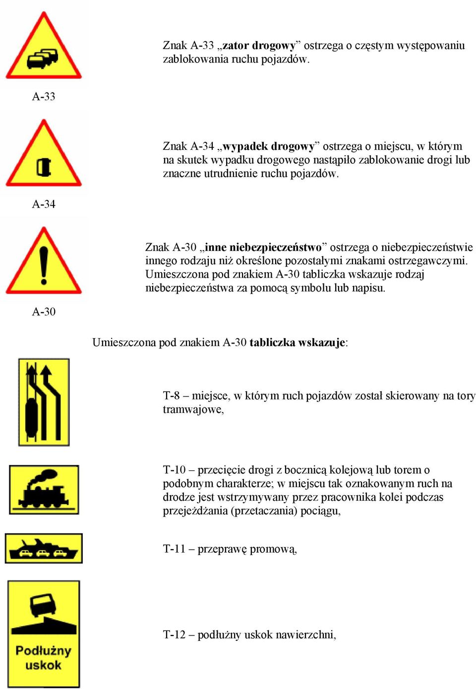 A-34 Znak A-30 inne niebezpieczeństwo ostrzega o niebezpieczeństwie innego rodzaju niż określone pozostałymi znakami ostrzegawczymi.