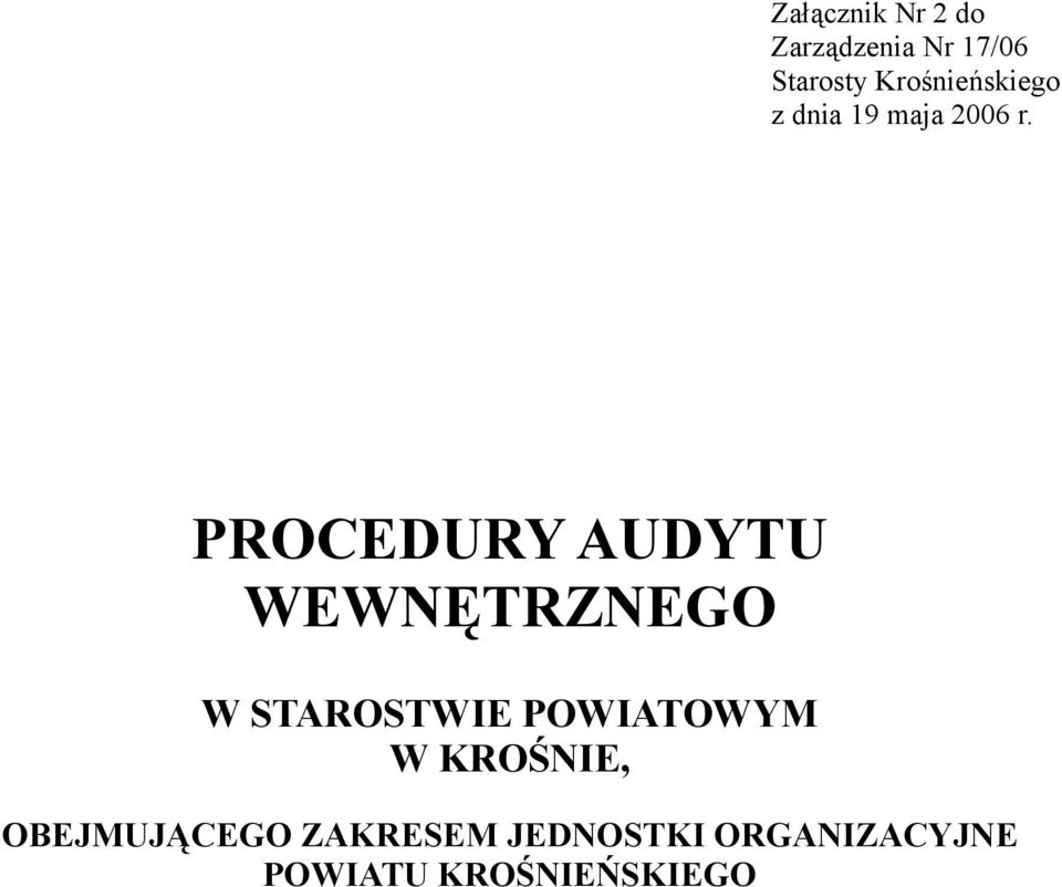 PROCEDURY AUDYTU WEWNĘTRZNEGO W STAROSTWIE POWIATOWYM