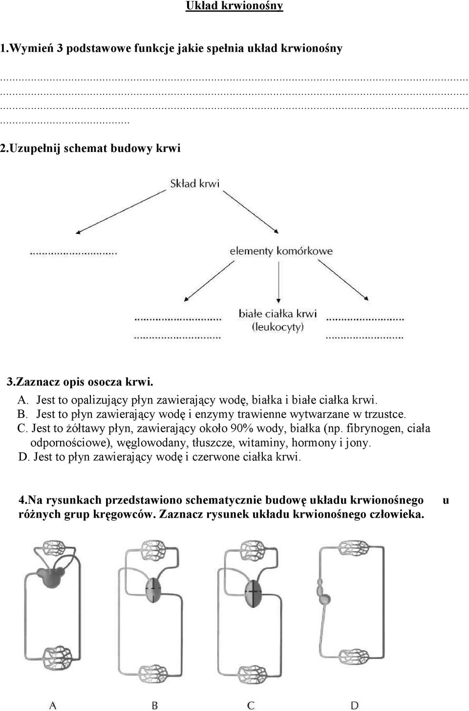 Jest to Ŝółtawy płyn, zawierający około 90% wody, białka (np. fibrynogen, ciała odpornościowe), węglowodany, tłuszcze, witaminy, hormony i jony. D.