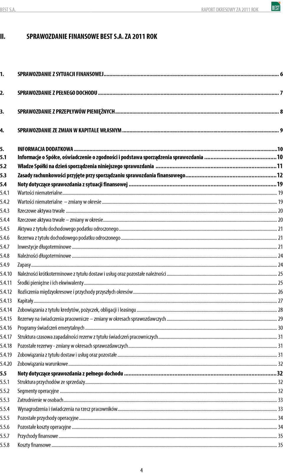 .. 11 5.3 Zasady rachunkowości przyjęte przy sporządzaniu sprawozdania finansowego... 12 5.4 Noty dotyczące sprawozdania z sytuacji finansowej...... 19 5.4.1 Wartości niematerialne... 19 5.4.2 Wartości niematerialne zmiany w okresie.