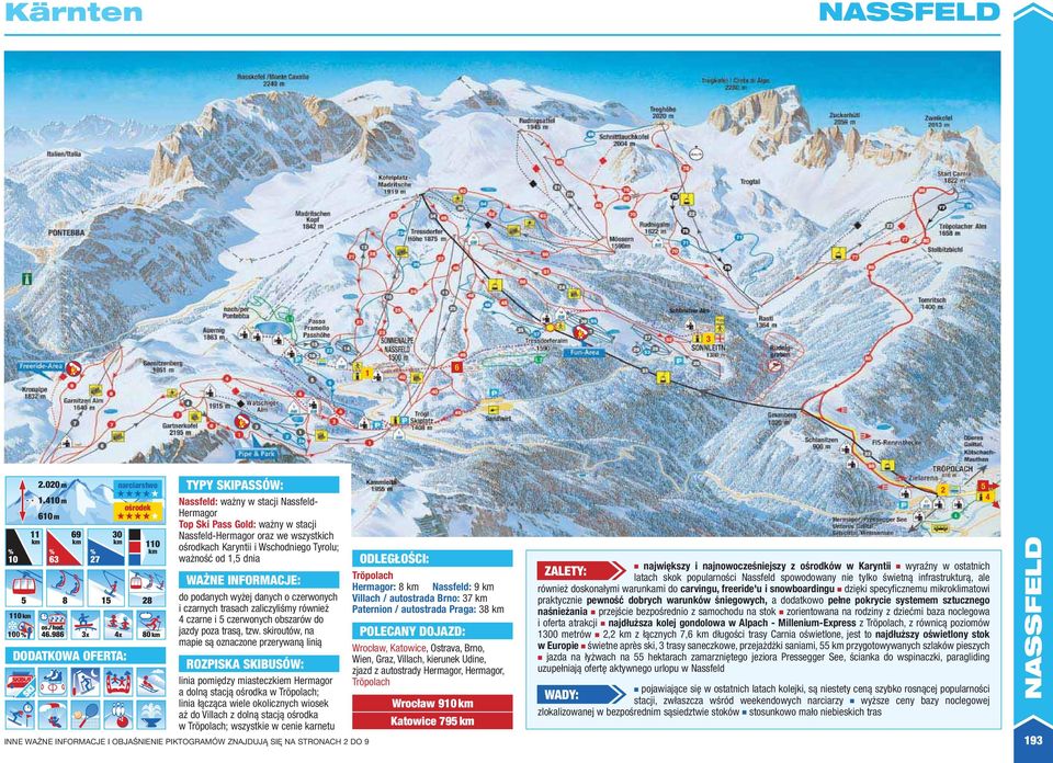 wszystkich ośrodkach Karyntii i Wschodniego Tyrolu; ważność od 1,5 dnia WAŻNE INFORMACJE: do podanych wyżej danych o czerwonych i czarnych trasach zaliczyliśmy również 4 czarne i 5 czerwonych
