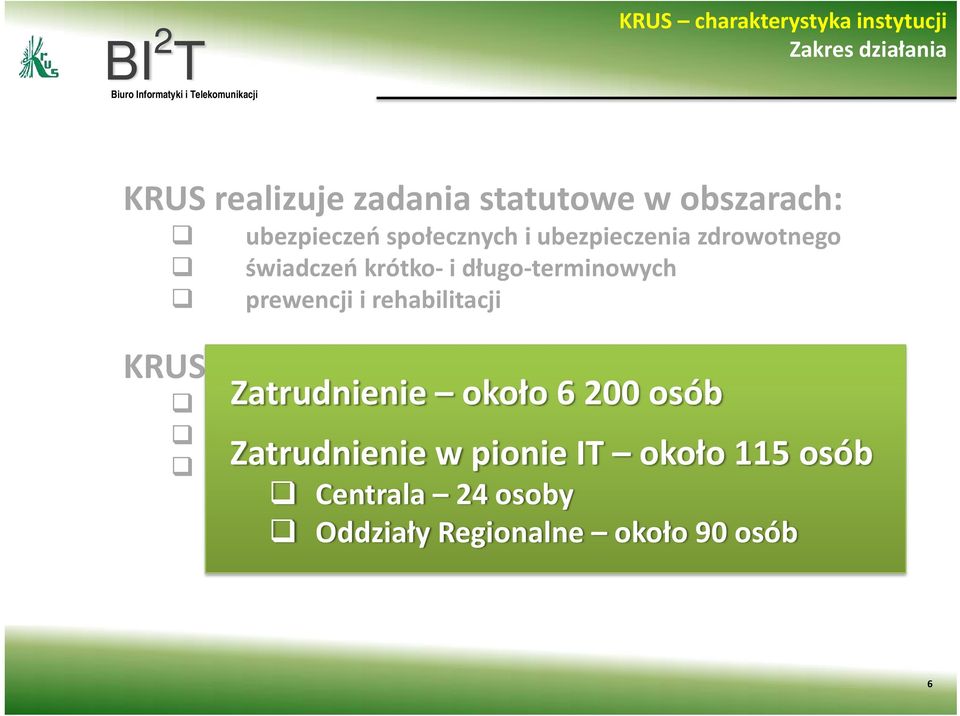 obsługuje: Zatrudnienie około 6 200 osób około 1,5 mln ubezpieczonych około 1,6 mln świadczeniobiorców ponad 4 mln