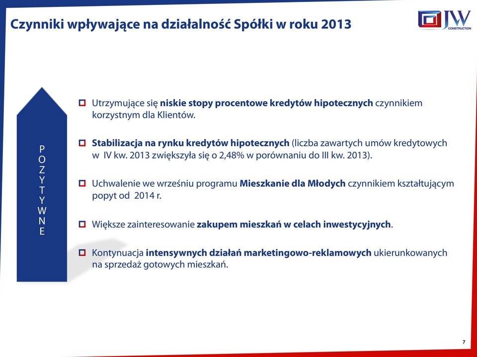 Stabilizacja na rynku kredytów hipotecznych (liczba zawartych umów kredytowych w IV kw. 2013 zwiększyła się o 2,48% w porównaniu do III kw. 2013).